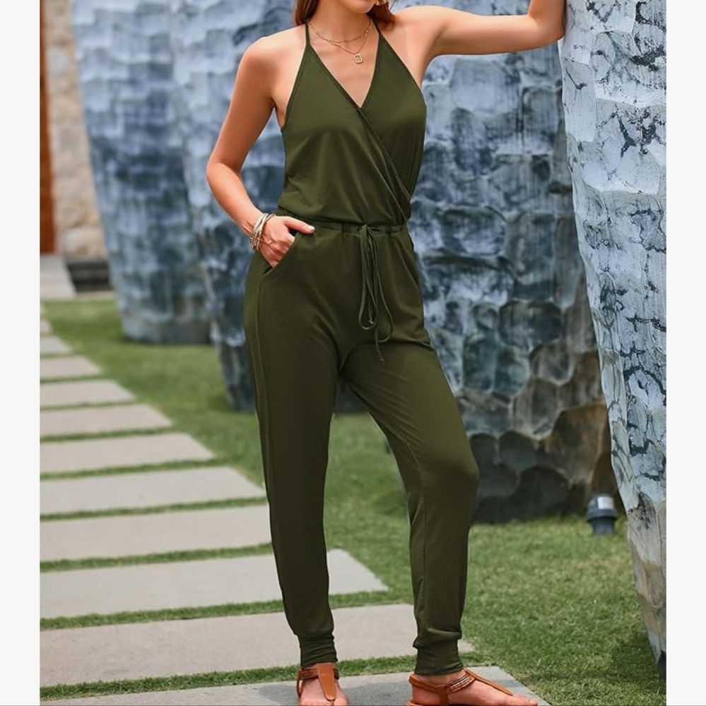 Olive Green Halter Jumpsuit